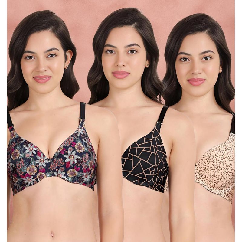 Shyaway Broad Winged Seamless Multiway Wired T-Shirt Bras (Pack of 3) (32B)