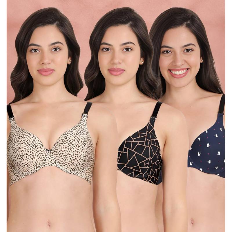 Shyaway Broad Winged Seamless Multiway Wired T-Shirt Bras (Pack of 3) (32B)