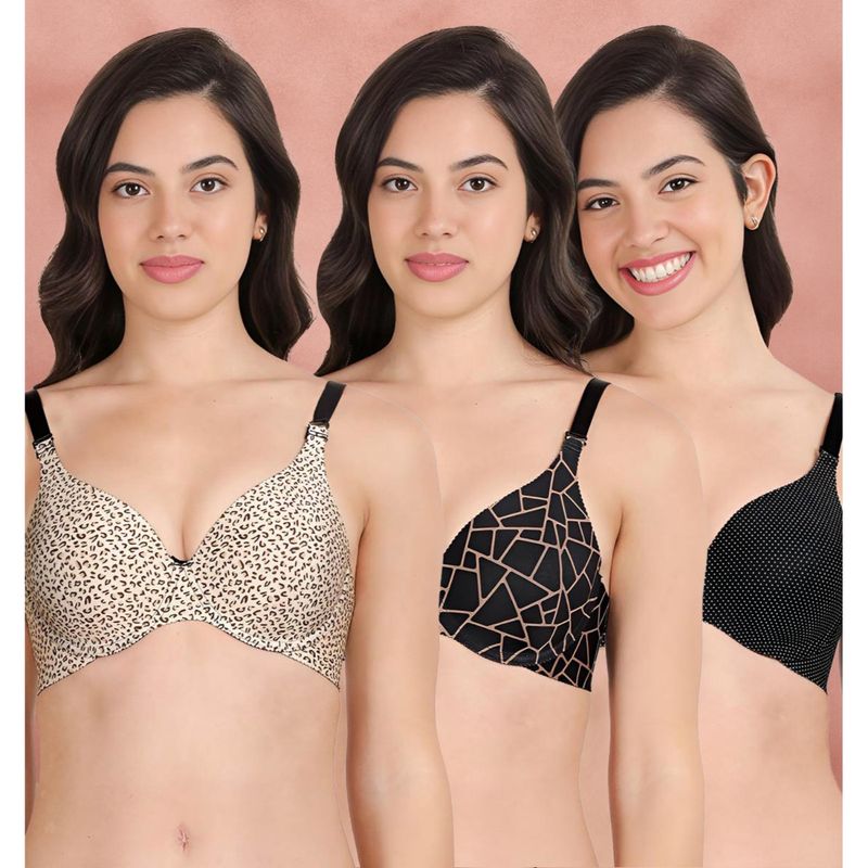 Shyaway Broad Winged Seamless Multiway Wired T-Shirt Bras (Pack of 3) (32B)