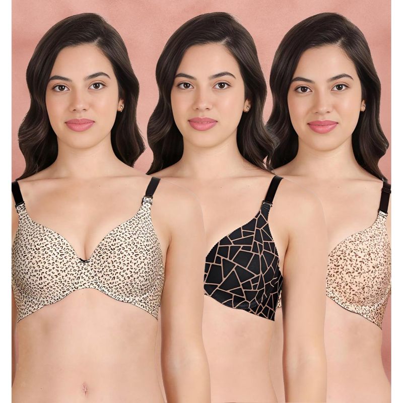 Shyaway Broad Winged Seamless Multiway Wired T-Shirt Bras (Pack of 3) (32B)