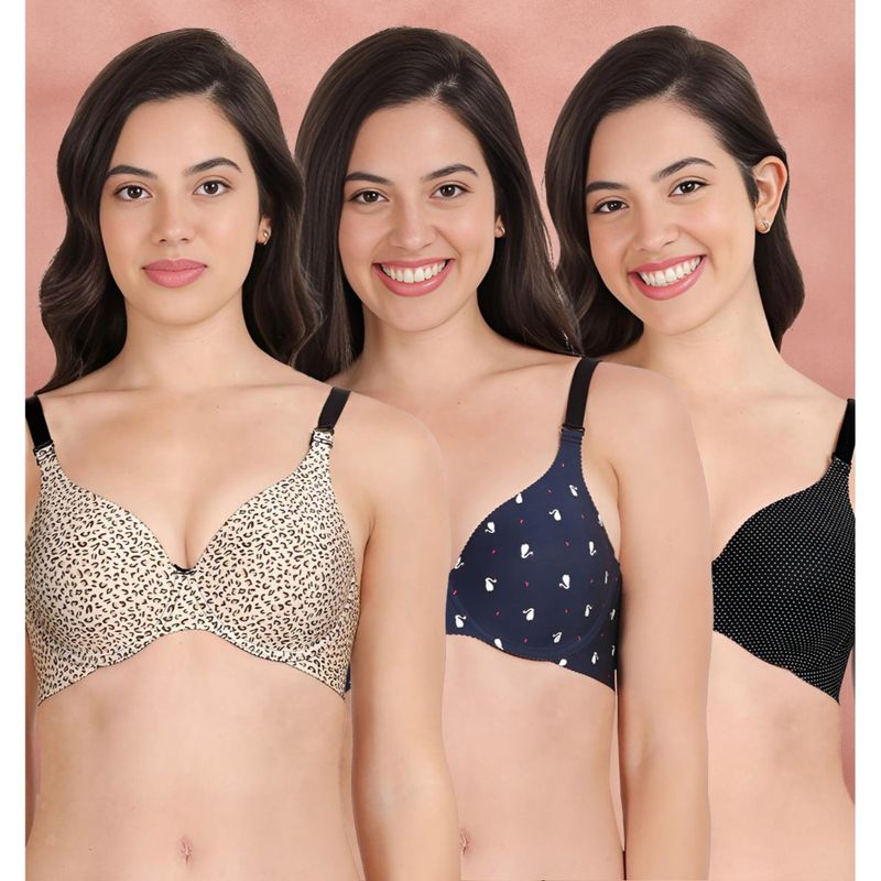 Shyaway Broad Winged Seamless Multiway Wired T-Shirt Bras (Pack of 3) (32B)