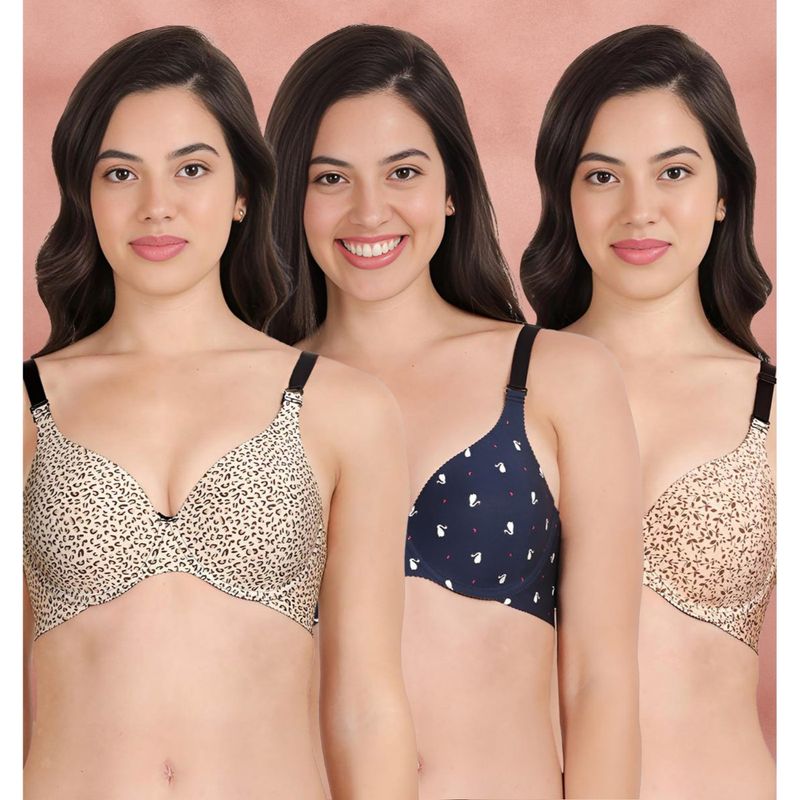 Shyaway Broad Winged Seamless Multiway Wired T-Shirt Bras (Pack of 3) (32B)