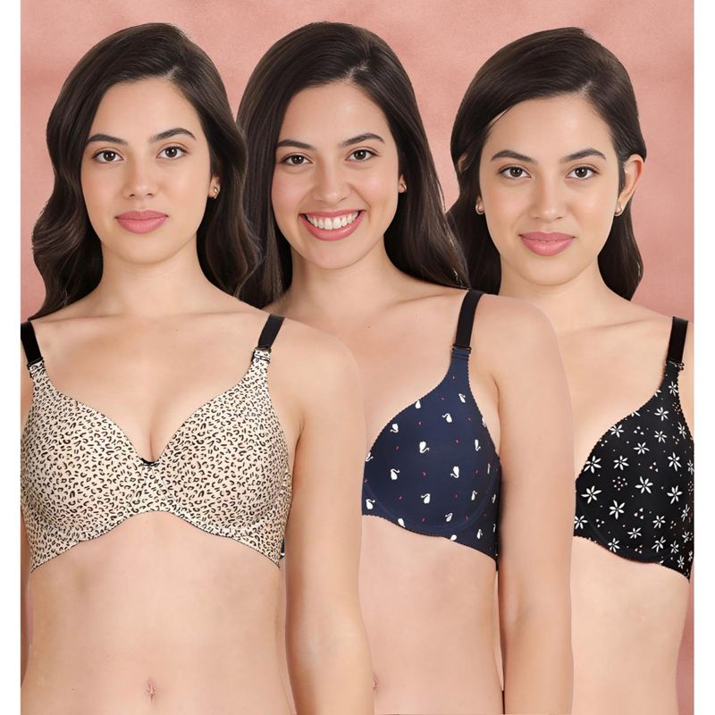 Shyaway Broad Winged Seamless Multiway Wired T-Shirt Bras (Pack of 3) (32B)