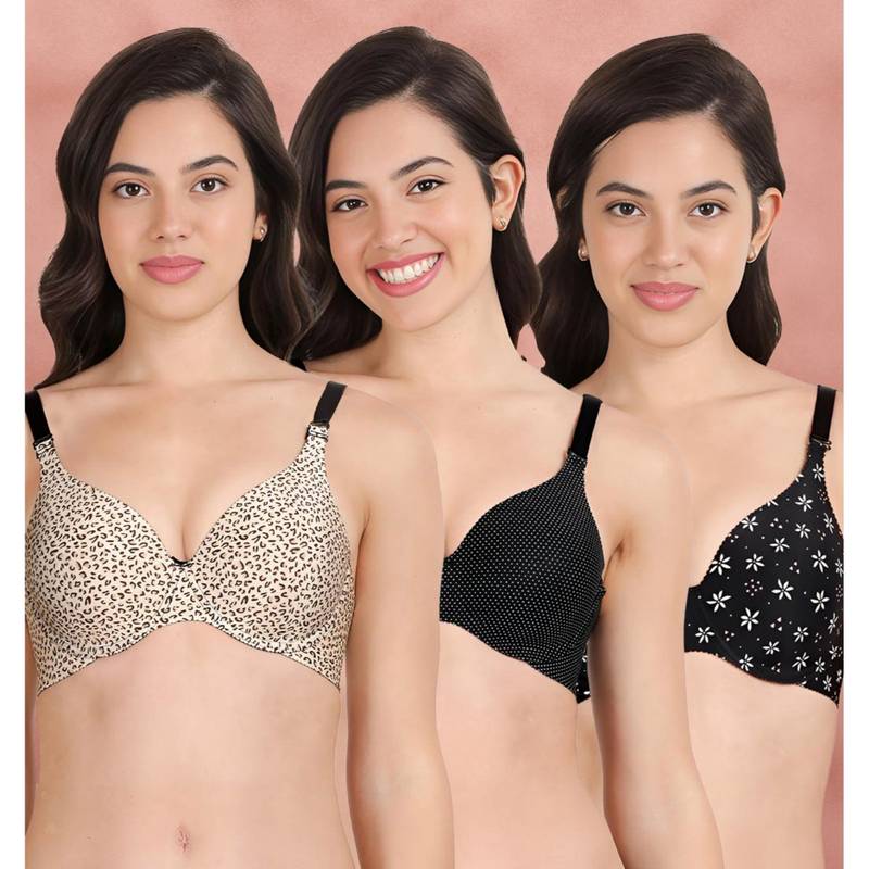 Shyaway Broad Winged Seamless Multiway Wired T-Shirt Bras (Pack of 3) (32B)