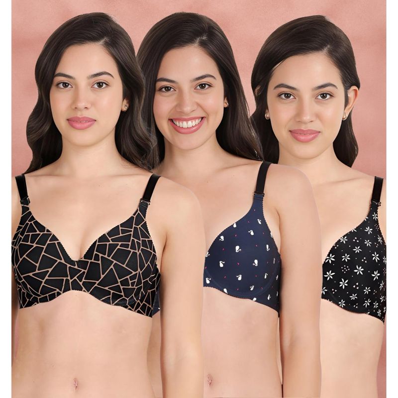 Shyaway Broad Winged Seamless Multiway Wired T-Shirt Bras (Pack of 3) (32B)