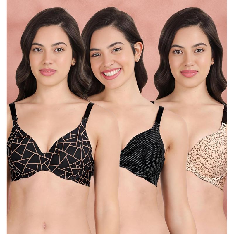 Shyaway Broad Winged Seamless Multiway Wired T-Shirt Bras (Pack of 3) (32B)