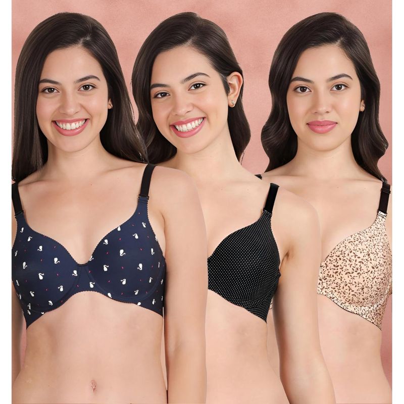 Shyaway Broad Winged Seamless Multiway Wired T-Shirt Bras (Pack of 3) (32B)