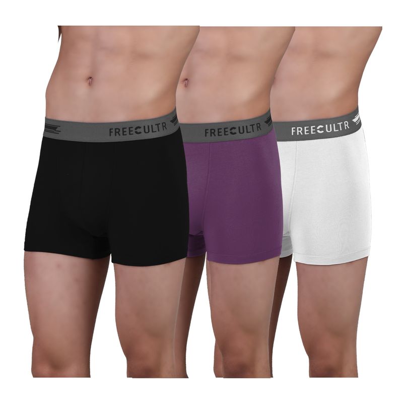 FREECULTR Men's Anti-Microbial Air-Soft Micromodal Underwear Trunk, Pack of 3 - Multi-Color (XXL)
