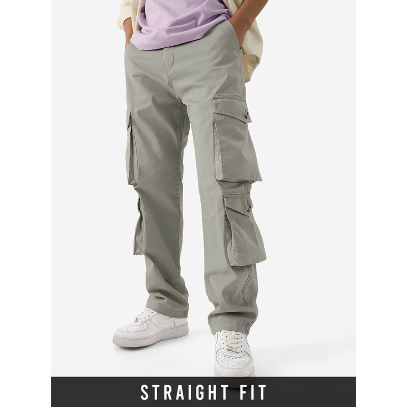 The Souled Store Solids Dark Grey Men Cargo Pants (L)