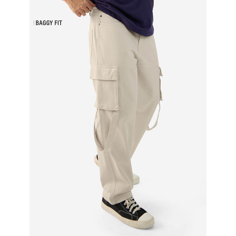 The Souled Store Denim Off White Baggy Fit Men Cargo Jeans (32)