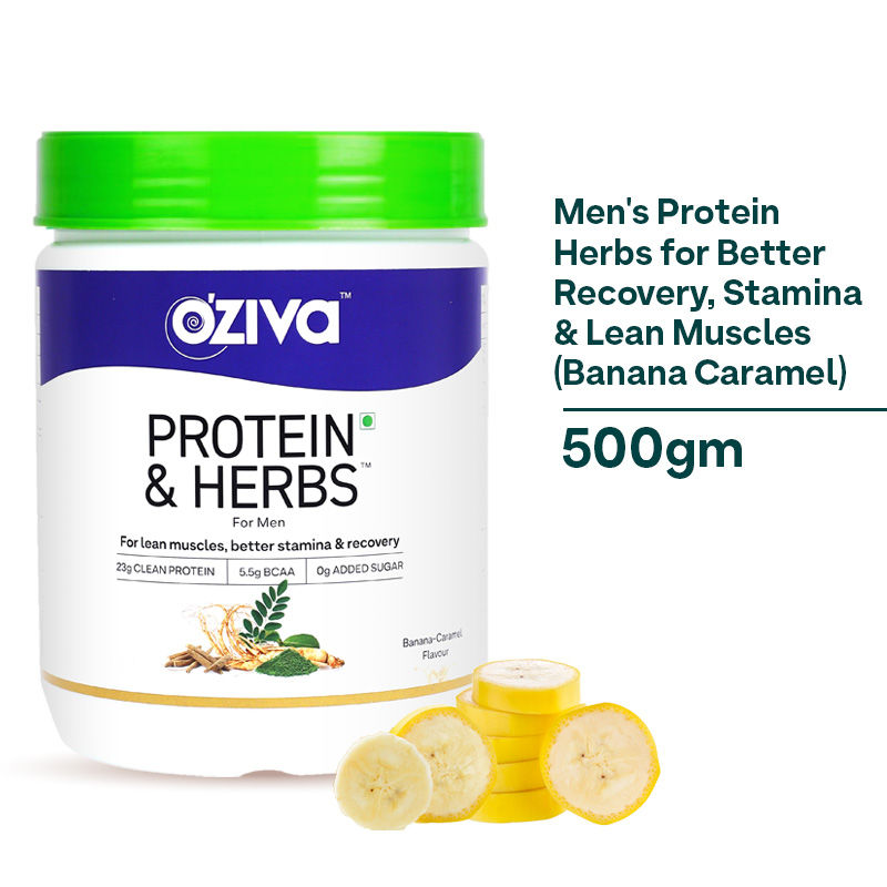 Oziva Protein & Herbs For Men, For Lean Muscle, Better Stamina and Recovery, Banana Caramel