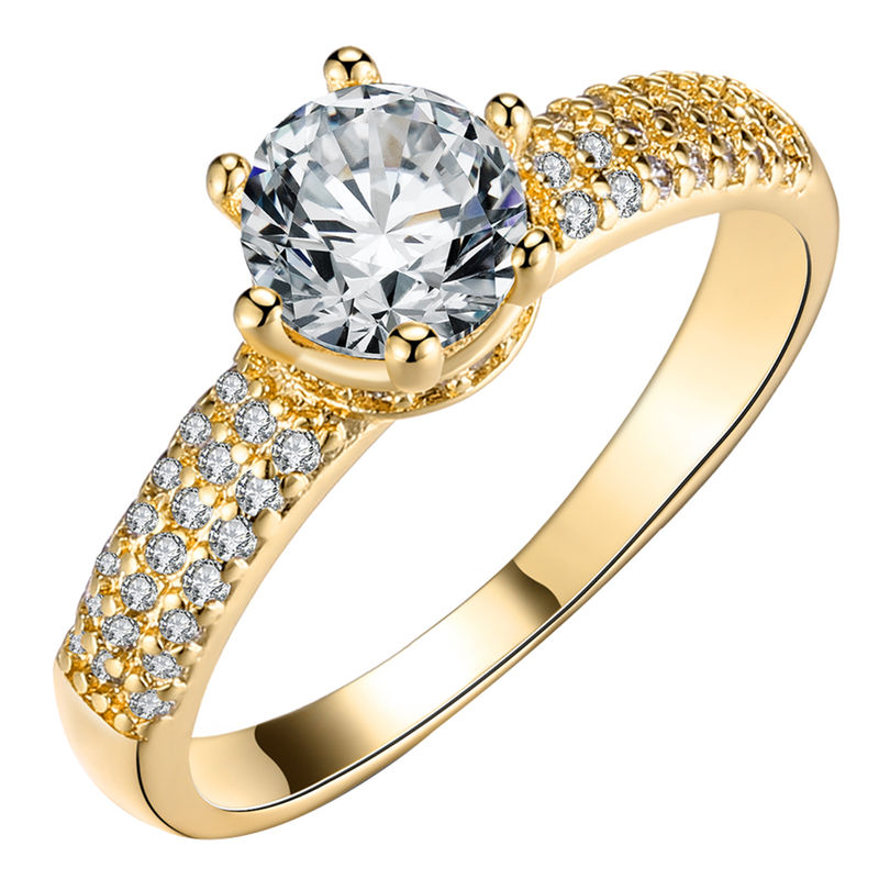 Peora 18K Gold Plated Crystal Solitaire Ring For Women Girls Stylish Party Wear (PX8R47-6)