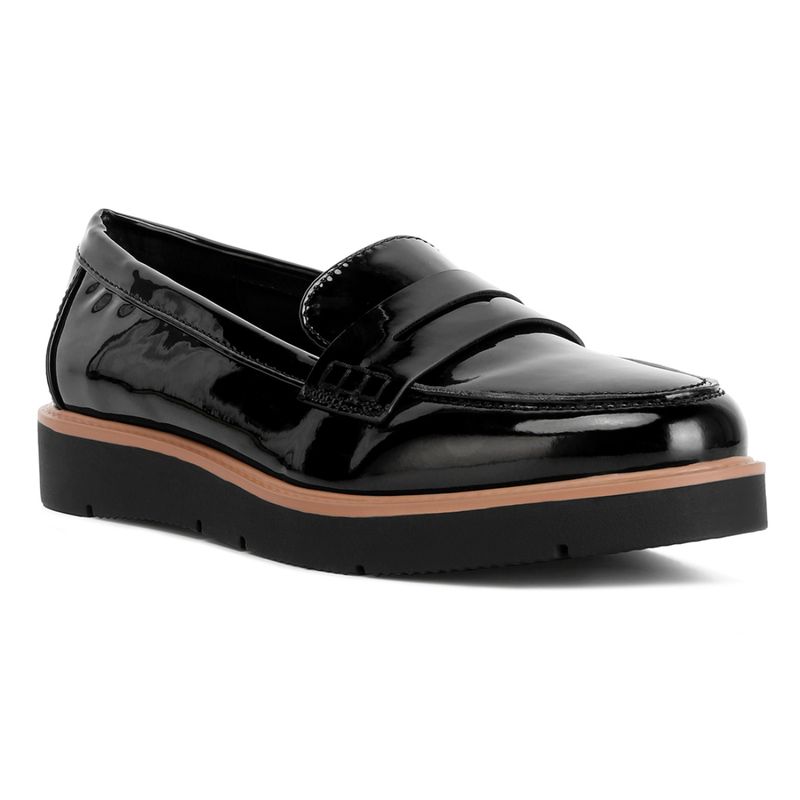 London Rag Black Patent Pu Wedge Heel Loafer (EURO 40)