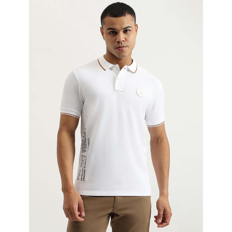 United Colors of Benetton White Regular Fit Applique Silicon Patch Pique Polo T-Shirt (2XL)