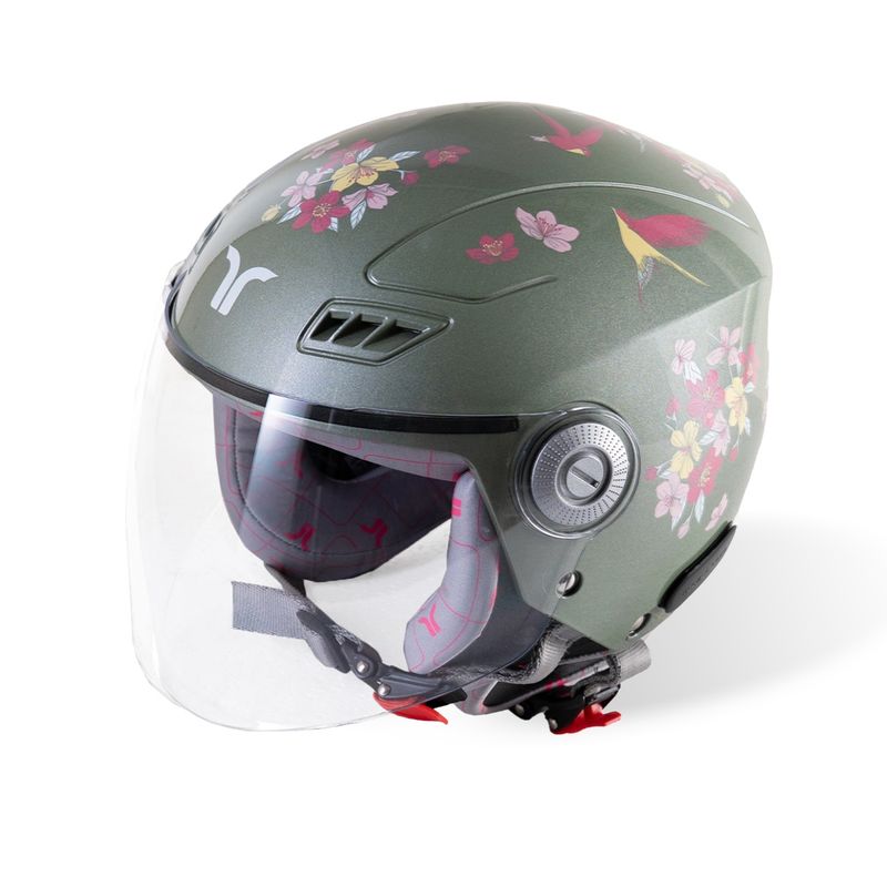TVARRA Women Green Blossom ISI Certified Open Face Helmet (S)