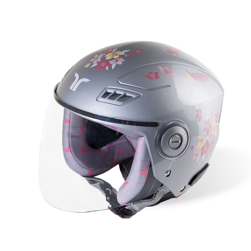TVARRA Women Silver Blossom ISI Certified Open Face Helmet (M)