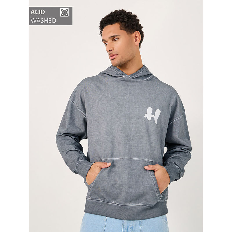Styli Men's Acid Washed Front Pocket Oversized Hoodie (L)