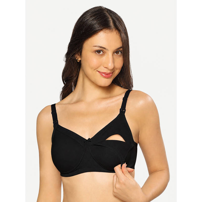 MomToBe Women's Cotton Full Cup Non-Padded Feeding Bra/Nursing Bra - Black (36C)