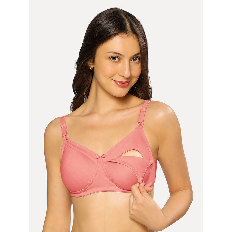 MomToBe Women's Cotton Peach Full Cup Non-Padded Feeding Bra/Nursing Bra (34C)