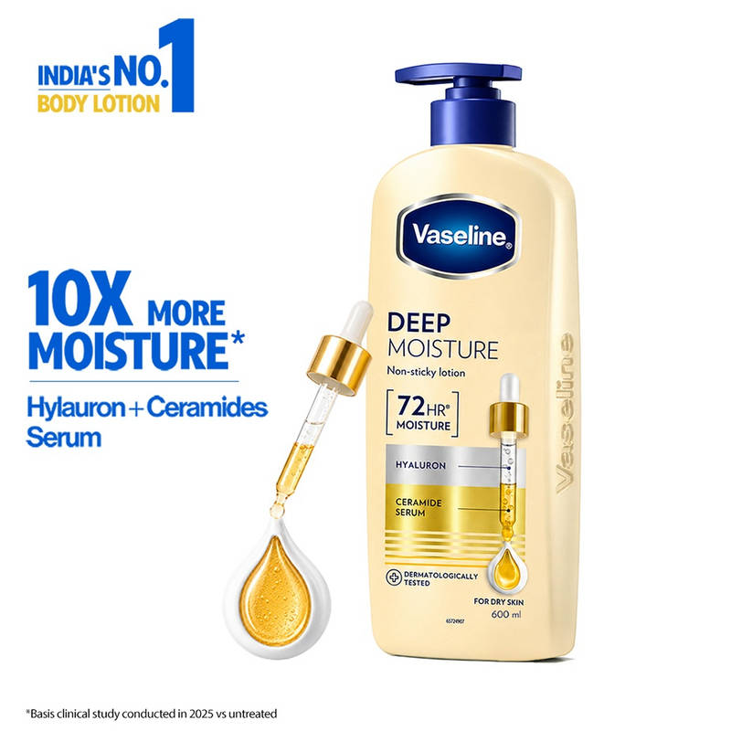 Vaseline Deep Moisture Body Lotion ,For Dry Skin, Moisturised Glowing Skin, With Pro Ceramides