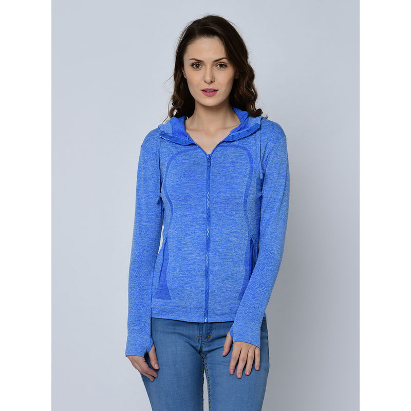 Da Intimo Women Solid Hooded Sweatshirt - Blue (M)