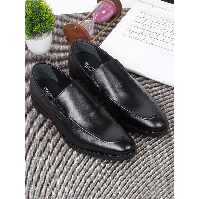 Teakwood Men Black Solid Leather Formal Slip-On Shoes (UK 7)