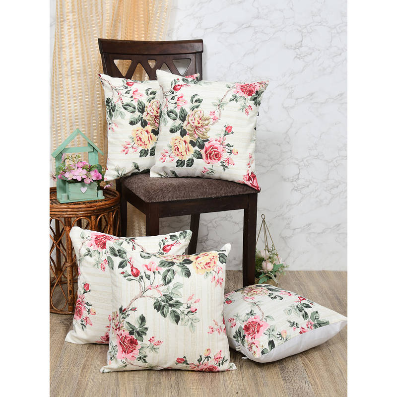 The Home Story Floral Nest Cushion Covers (Set Of 5) (16X16 Inches)