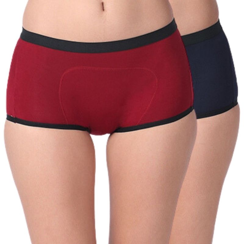 Adira Periods Panty Modal Boxer For Women Fit Pack Of 2 - Maroon & Navy Blue (M)