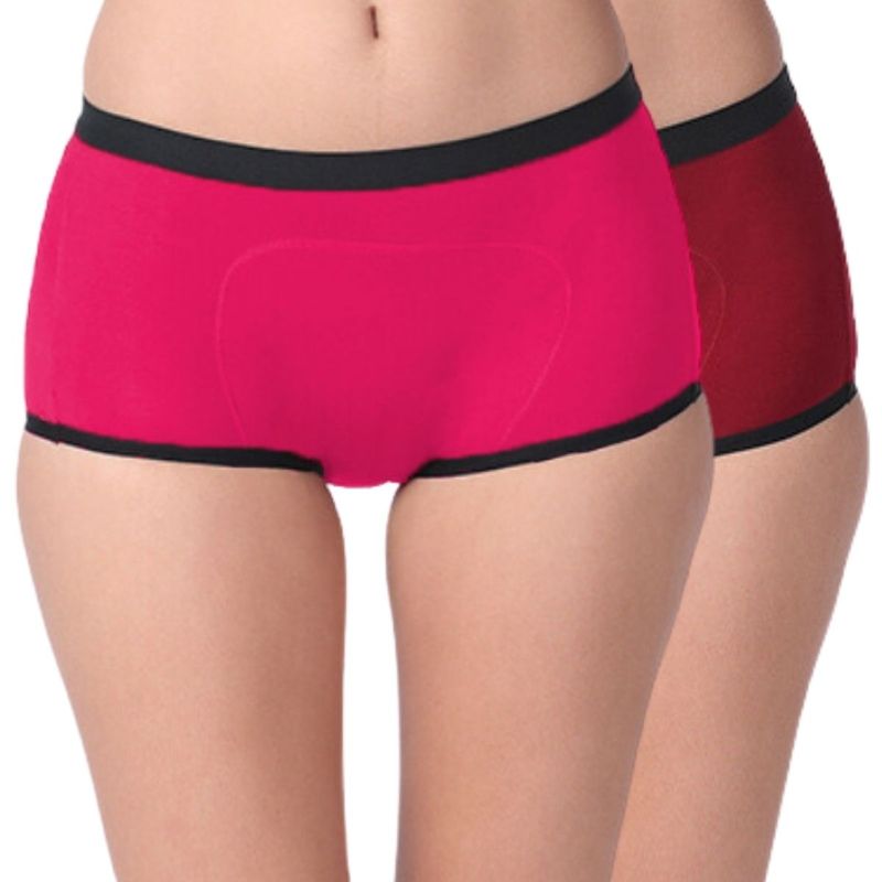 Adira Periods Panty Modal Boxer For Women Fit Pack Of - 2 - Fuschia & Maroon (XS)