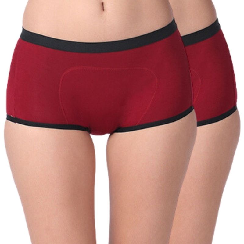 Adira Periods Panty Modal Boxer For Women Fit Pack Of - 2 - Maroon (S)