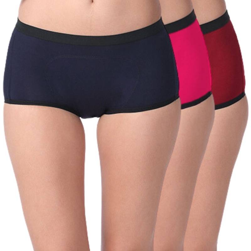 Adira Periods Panty Modal Boxer For Women Fit Pack Of - 3 - Navy Blue, Fuschia & Maroon (3XL)