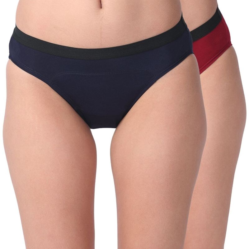 Adira Period Panty Modal Hipster For Women Hipster Fit Pack Of 2 - Navy Blue & Maroon (2XL)