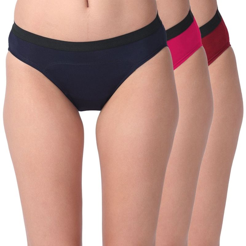 Adira Period Panty Modal Hipster For Women Hipster Fit Pack Of 3 - Navy Blue, Fuschia & Maroon (M)