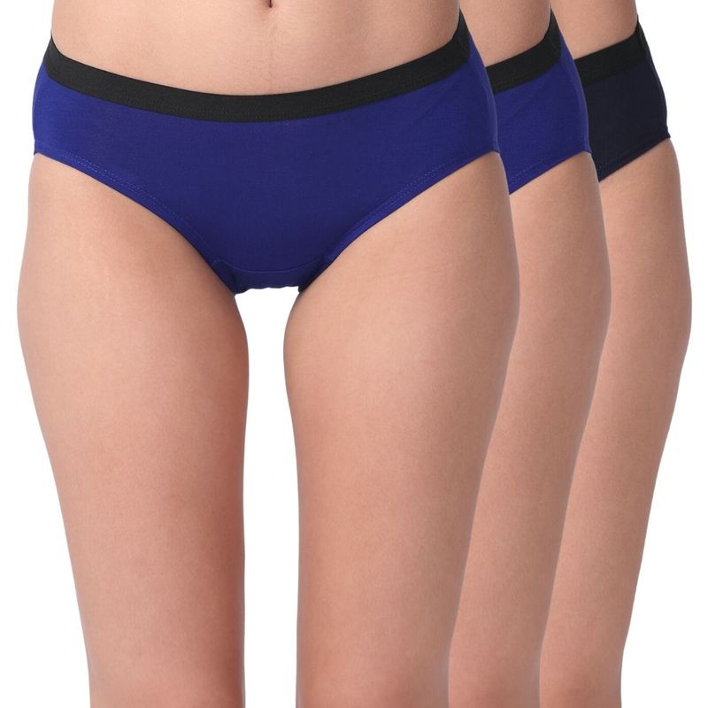 Adira Modal Cotton Panties Womens Underwear Super Soft Cotton - Pack Of 3 - Blue & Navy Blue (M)