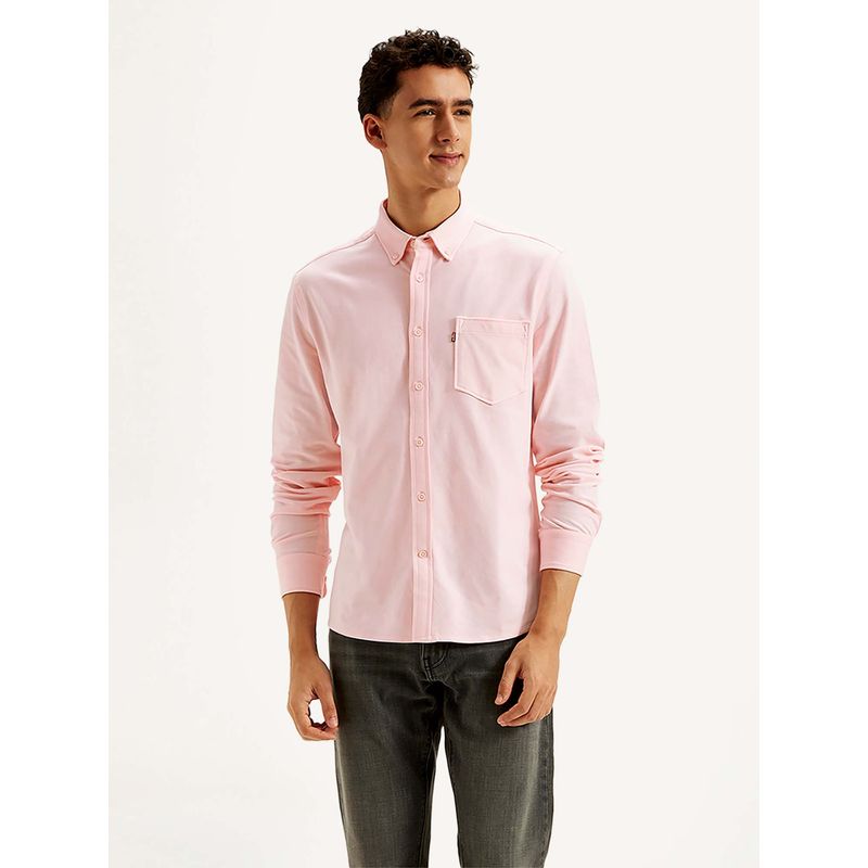 Levi's Pink Men's Solid Slim Fit Shirt (XL)