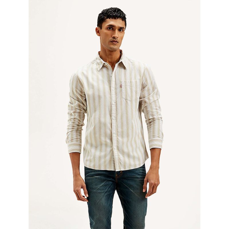 Levi's White Men's Striped Slim Fit Shirt (XL)