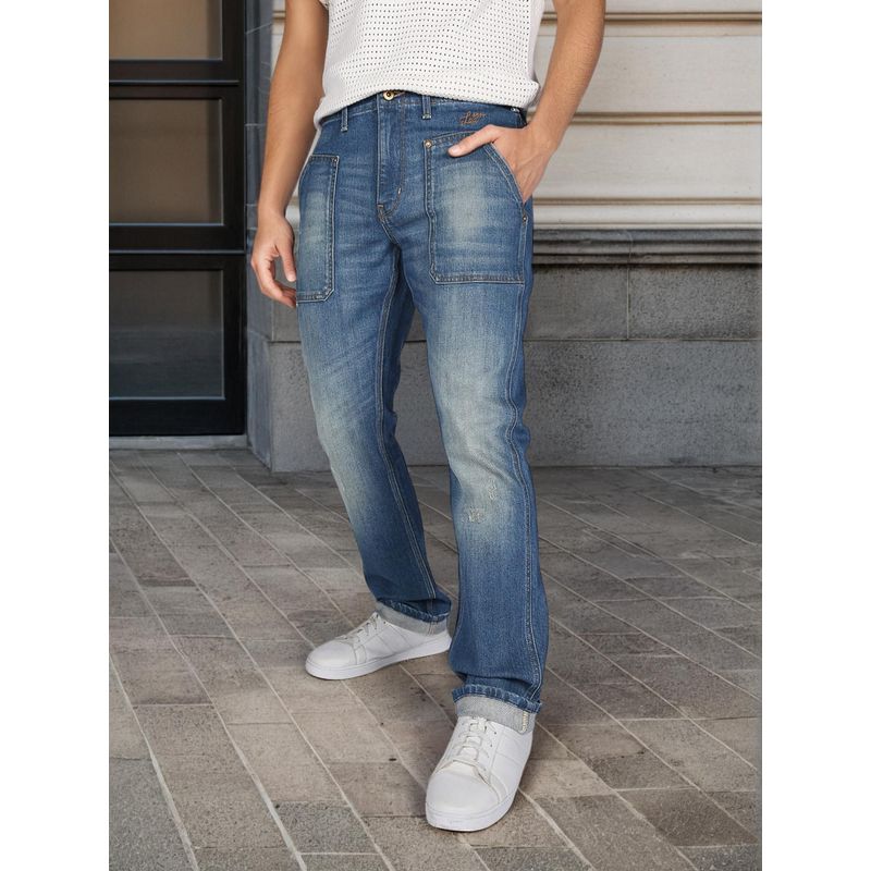 Lee Men Blue Rodeo Straight Fit Mid Rise Jeans (38)