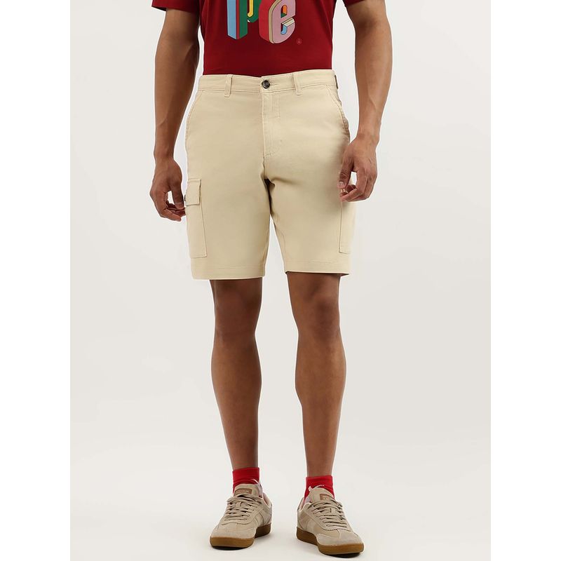 United Colors of Benetton Beige Solid Comfort Fit Cargo Shorts (42)