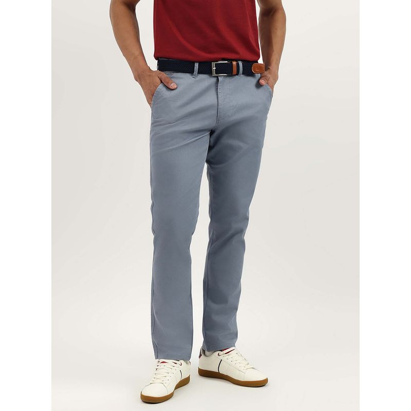 United Colors of Benetton Blue Solid Relaxed Fit Twill Chinos (42)