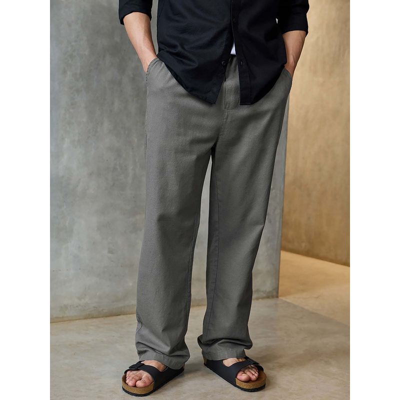 Bewakoof Men's Grey Straight Fit Cotton Linen Pants (32)