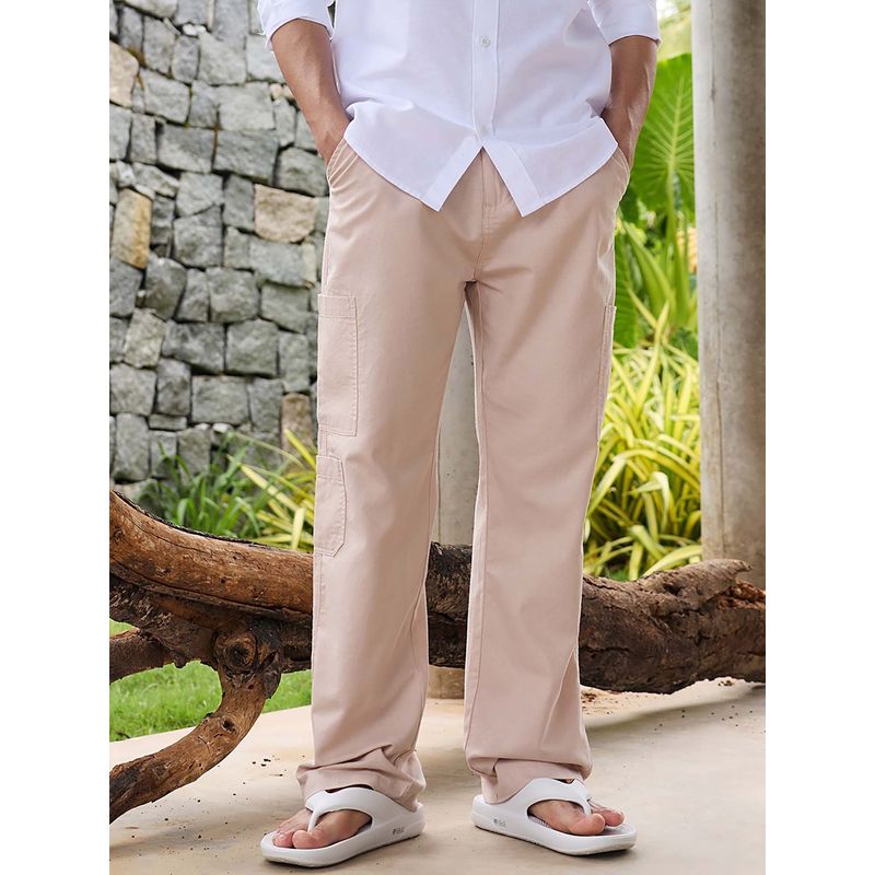 Bewakoof Men's Beige Cargo Cotton Linen Pants (30)