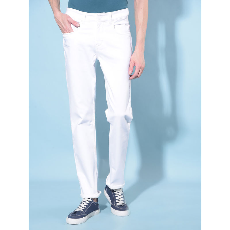 CRIMSOUNE CLUB Mens White Straight Stretchable Jeans (32)