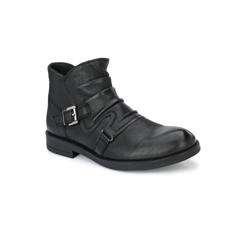 Delize Leather- Black Solid Men's Matt Tumbled Leather Ankle Boots (UK 10)