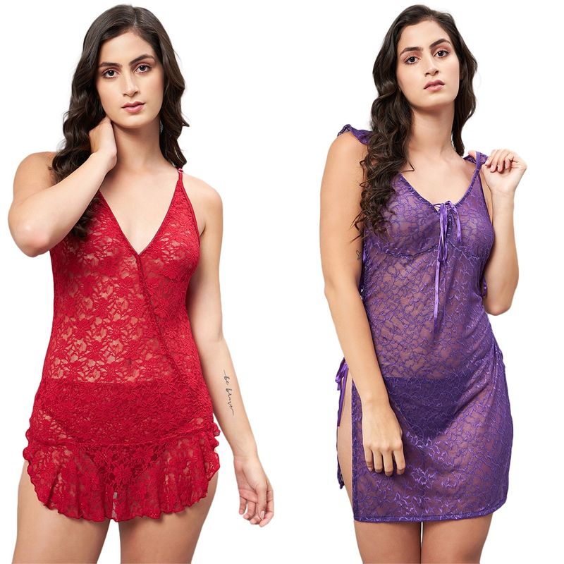 Secrets By ZeroKaata Women Baby Doll Lingerie Multi-Color (Set of 4) (S)