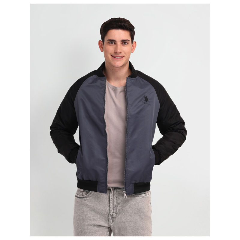 U.S. Polo Assn. Denim Co. Colorblock Grey Full Sleeves Jacket (XL)