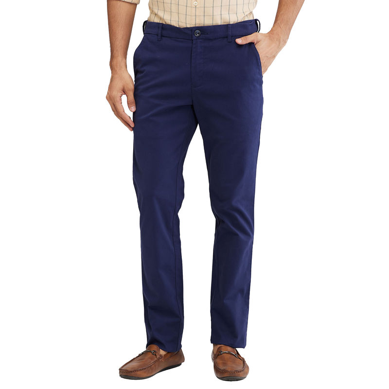 Buy ColorPlus Mens Slim Fit Solid Dark Blue Trouser Online