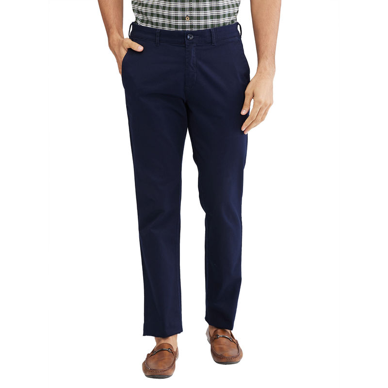 Buy ColorPlus Mens Slim Fit Solid Dark Blue Trouser Online