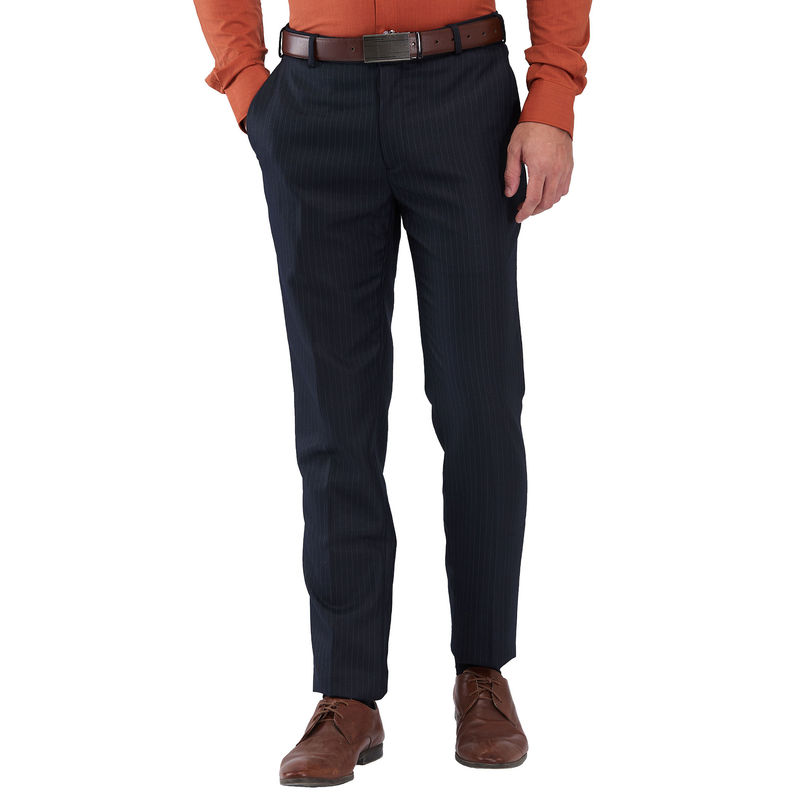 Raymond Mens Slim Fit Striped Dark Blue Trouser (32)