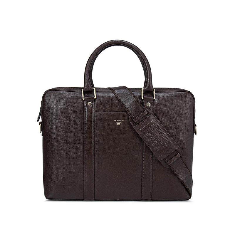 Buy Da Milano Brown Leather Laptop Bag Online