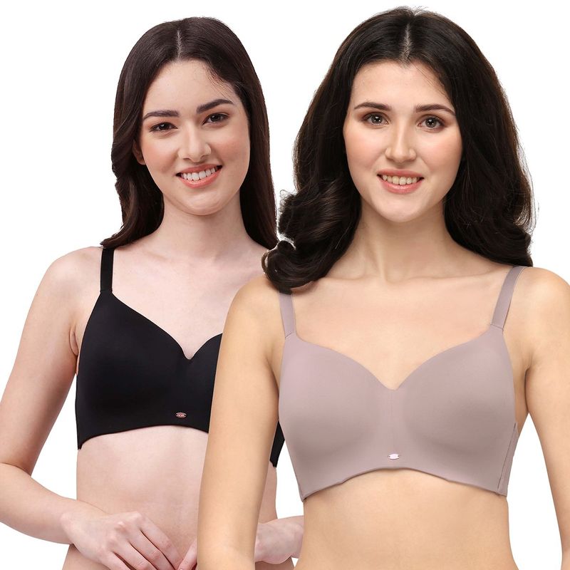 SOIE Full Coverage Polyamide Spandex Padded Non Wired Ultra Soft Bra (Pack of 2) (32D)